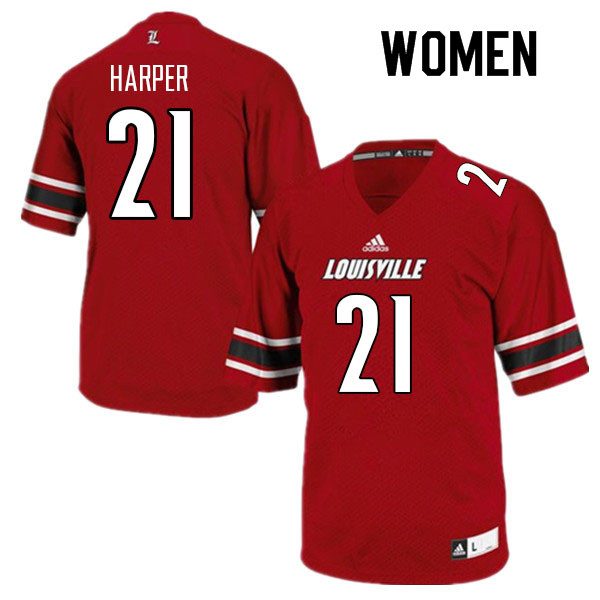 Women #21 Nicario Harper Louisville Cardinals College Football Jerseys Sale-Red - Click Image to Close